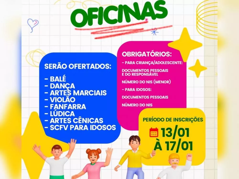 Inscrições abertas para oficinas do CRAS em São José do Bonfim