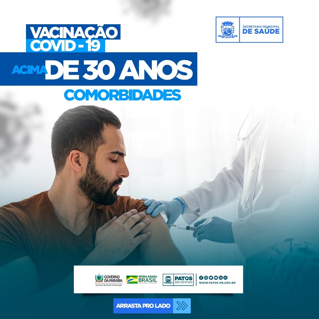 Vacina Covid: Prefeitura de Patos lança calendário para imunizar pessoas com comorbidades a partir dos 30 anos