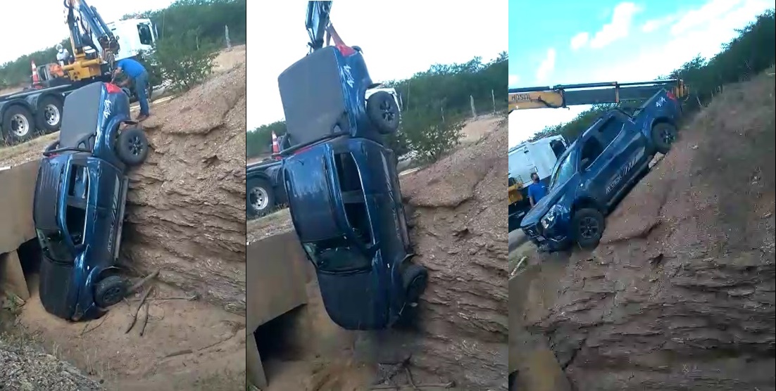 Carro de empresário patoense que caiu no Canal da Farinha é resgatado. Veja o vídeo