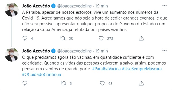 Paraíba se recusa a sediar jogos da Copa América