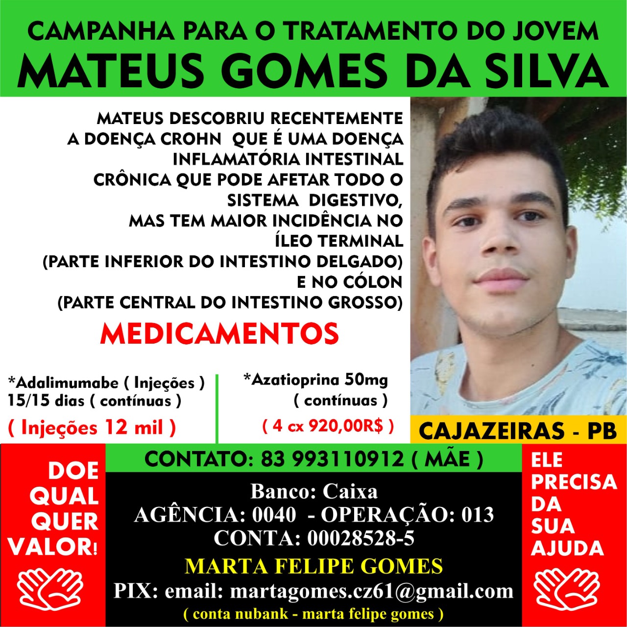 Família do sertão paraibano faz campanha para conseguir medicamentos para jovem que sofre com doença grave