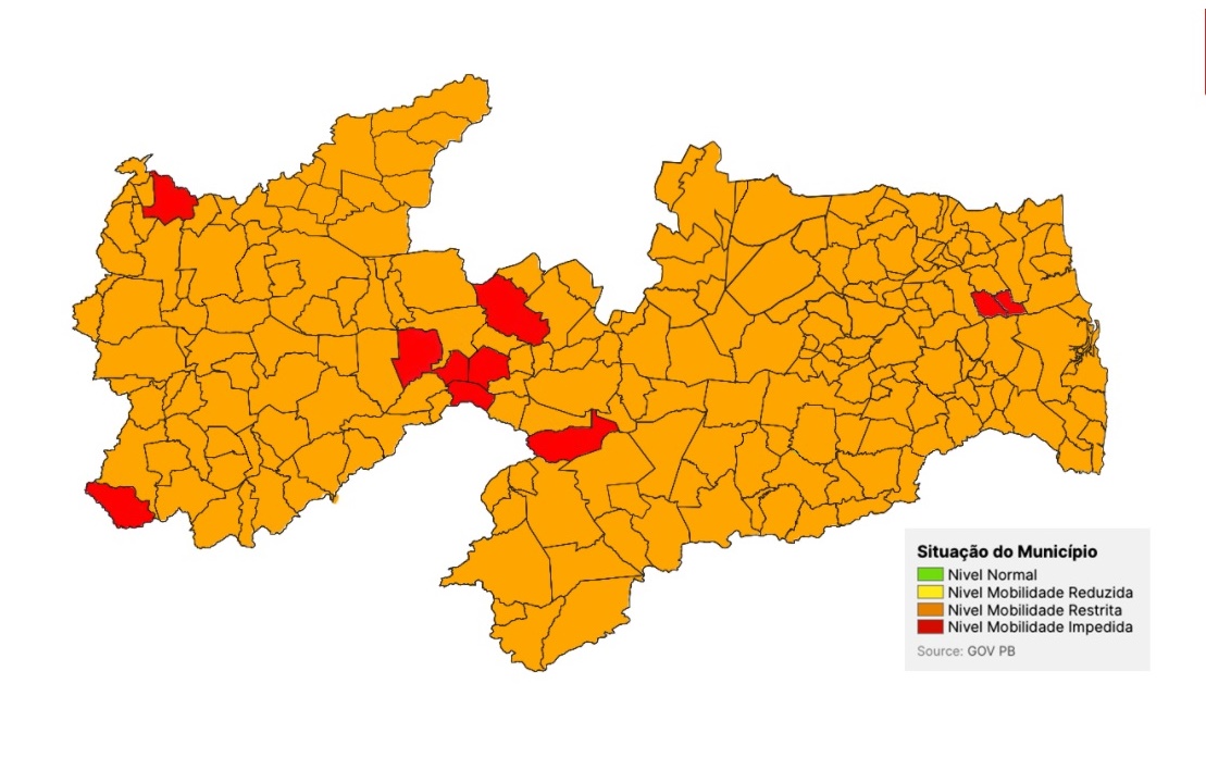 Dos 10 municípios em bandeira vermelha na PB, vários são da região de Patos. Veja