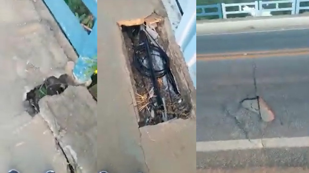 Internauta filma buracos na Ponte do Rivaldão e alerta a população. Veja