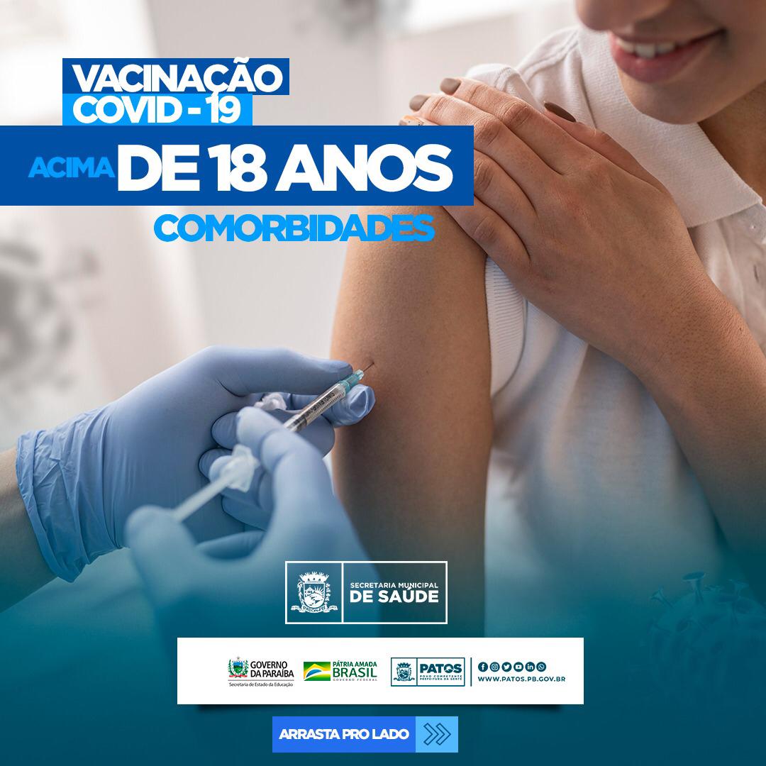 Prefeitura de Patos lança calendário para imunizar pessoas com comorbidades a partir dos 18 anos