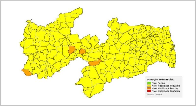 Cacimba de Areia e Santa Terezinha são os dois municípios da região de Patos que ainda permanecem na bandeira laranja