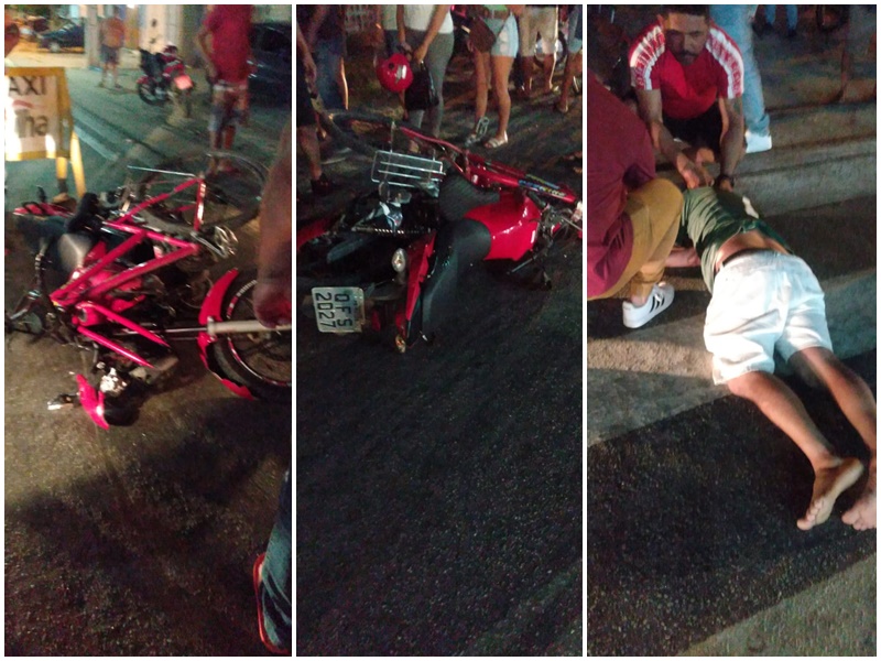 Colisão entre moto e bicicleta deixa dois feridos na noite deste sábado (24) em Patos