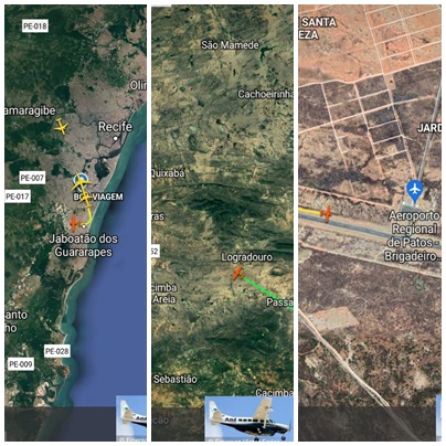Veja o trajeto percorrido pela aeronave no primeiro voo comercial de Recife para Patos