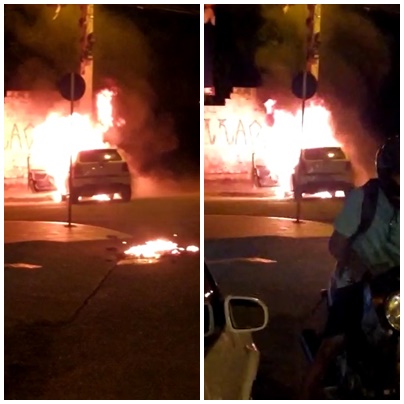 Carro pega fogo e em poucos minutos é consumido pelo fogo em Patos na noite desta segunda-feira (09). Veja as imagens