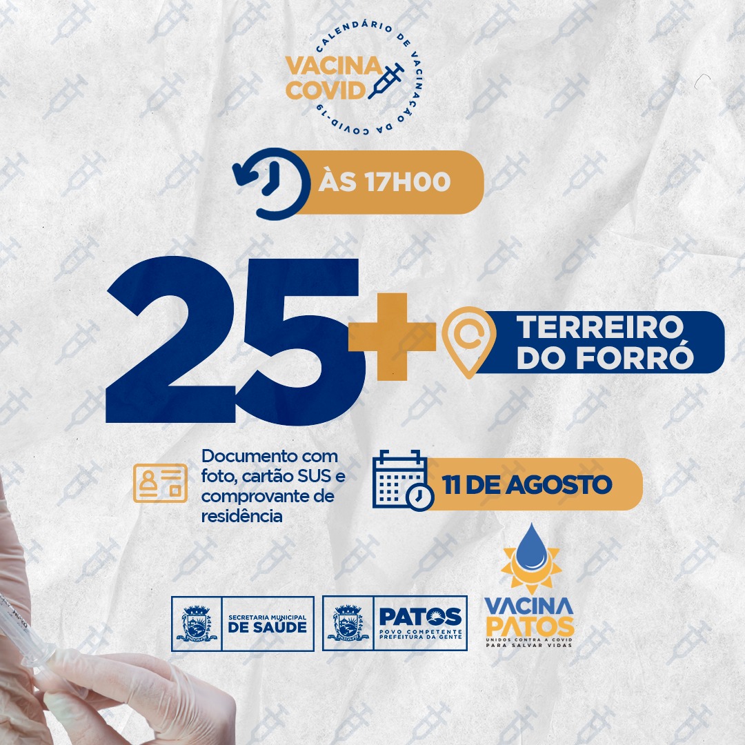 Drive-thru: Prefeitura de Patos amplia vacinação contra covid para pessoas com 25 anos ou mais, nessa quarta (11)