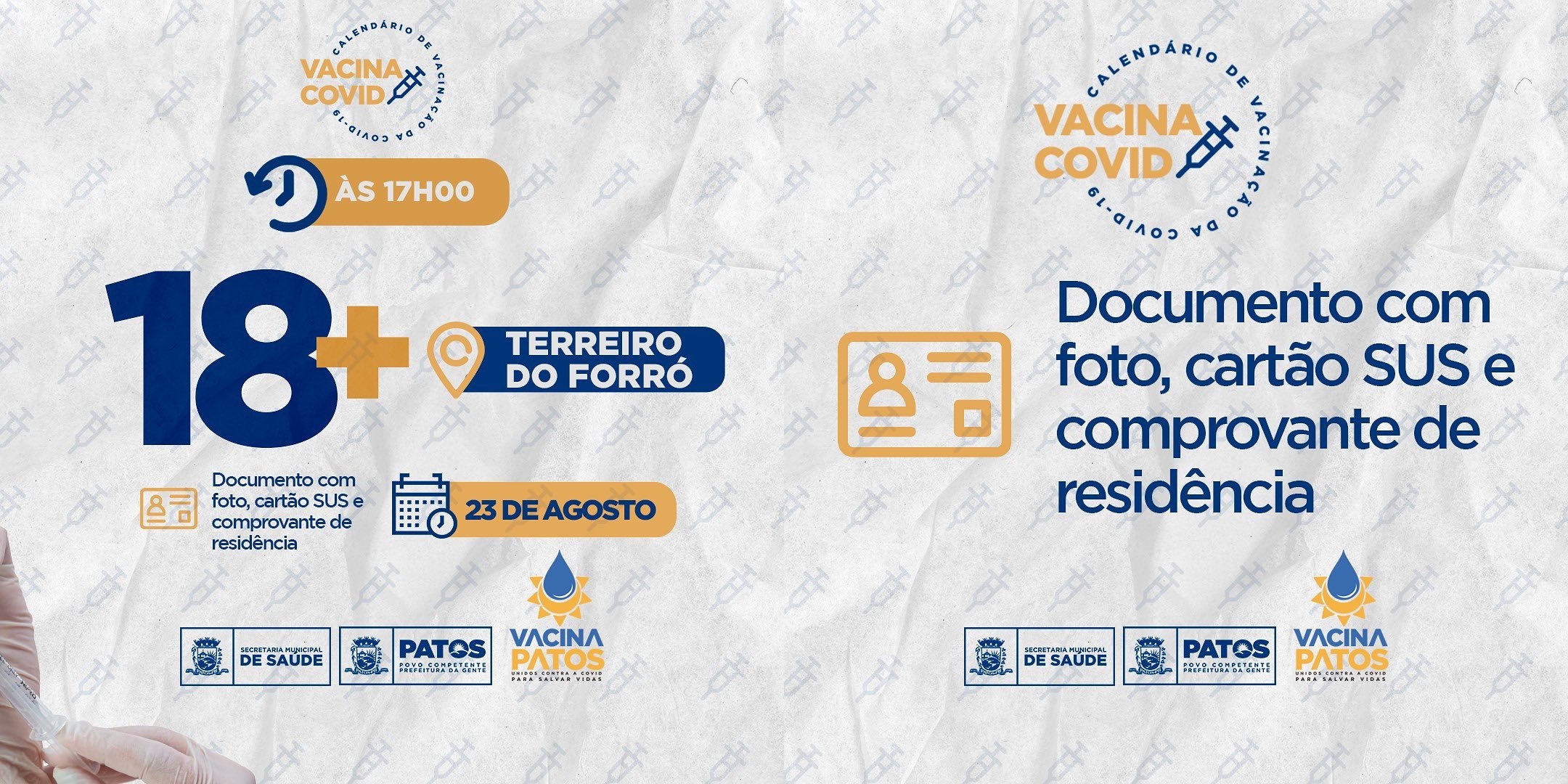 Drive-thru: Prefeitura de Patos amplia vacinação contra covid para pessoas com 18 anos ou mais, nesta segunda (23)