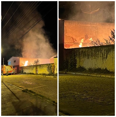 Incêndio é registrado no Centro de Patos na noite desta quarta-feira (25). Veja o vídeo