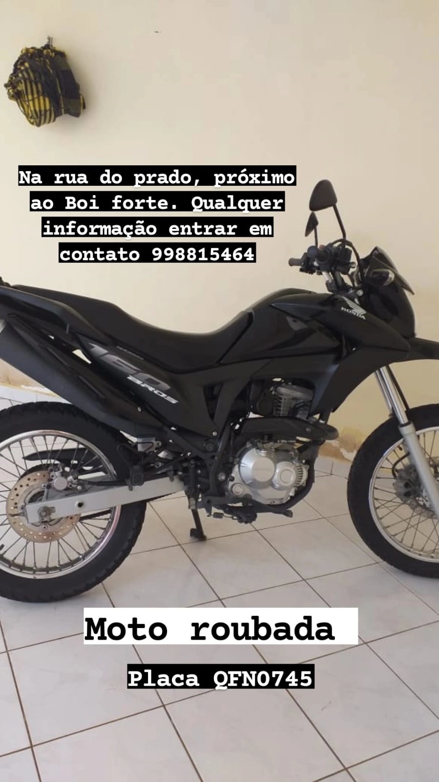 Cidadão tem moto tomada de assalto na manhã deste domingo (12) em Patos e pede ajuda para recuperá-la