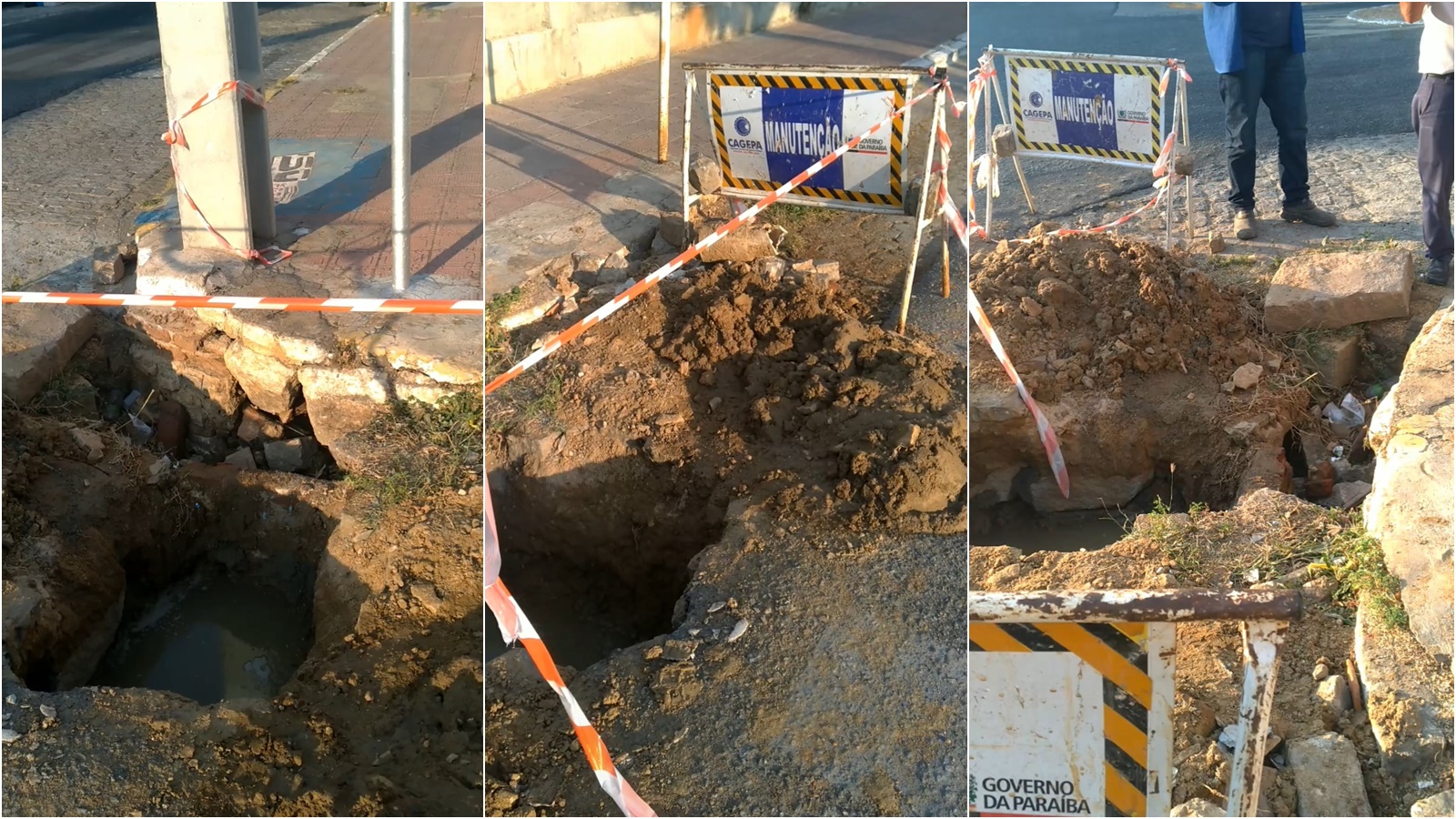 Após cair em buraco no Centro de Patos jornalista faz vídeo e apelo para que o problema seja resolvido