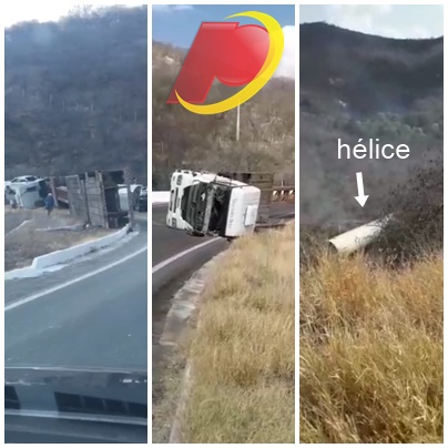 Carreta carregada com hélice para torre de energia eólica tomba na Serra de Santa Luzia. Veja o vídeo