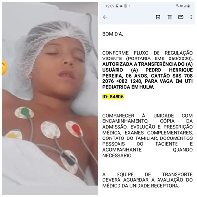 Alívio: Hospital Infantil consegue transferência do pequeno Pedro Henrique para João Pessoa. Veja