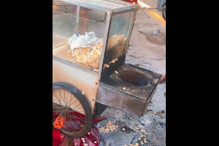 Homem sofre queimaduras após carrinho de pipoca pegar fogo durante festa do Dia das Crianças, em Cajazeiras