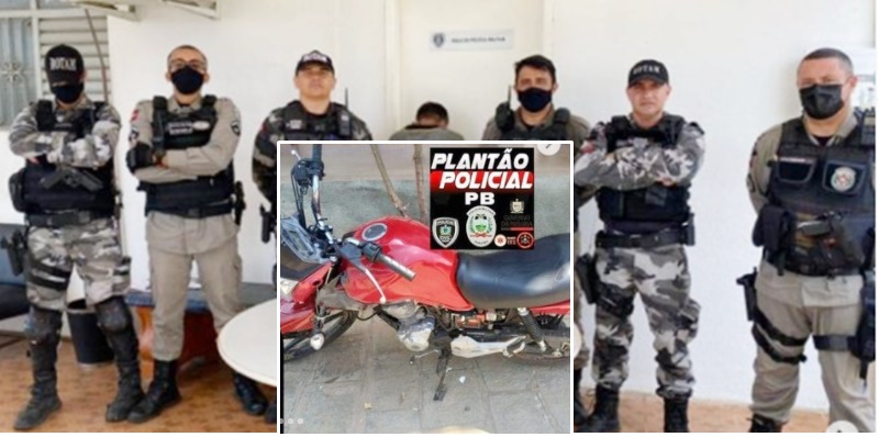 Rotam prende suspeito de crimes em Patos, nesta sexta (22); foram apreendidas duas armas de fogo e uma moto roubada