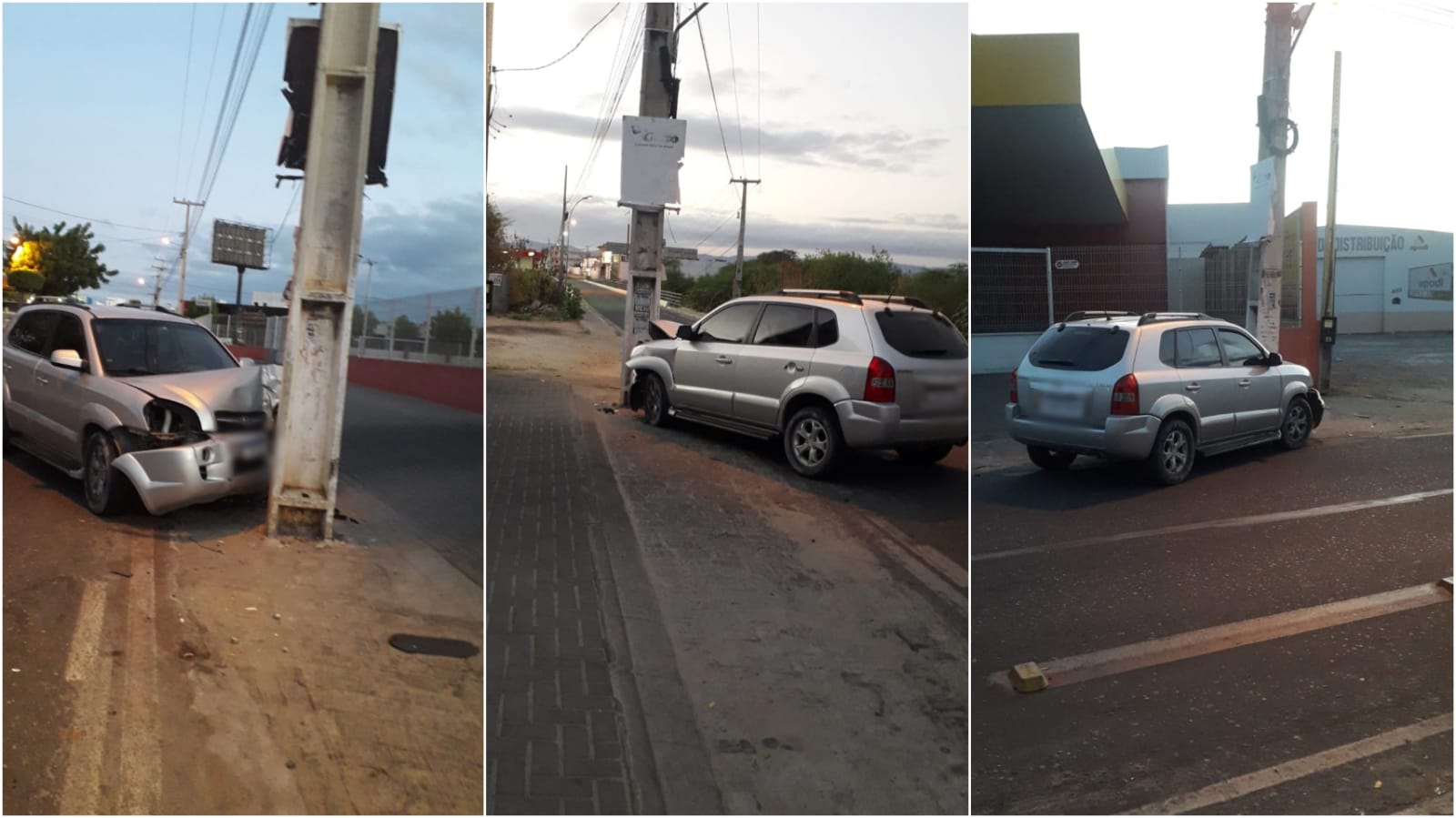 Mistério: Carro amanhece batido em poste na manhã deste domingo (07), em Patos