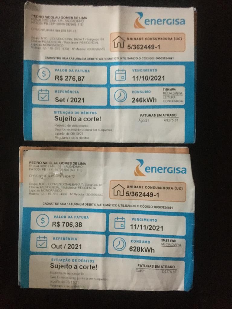 Internauta procura redação do Patosonline e reclama de aumento abusivo em sua conta de energia. Veja
