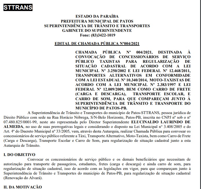 STTRANS publica chamada para taxistas, mototaxistas e demais para renovação de alvará
