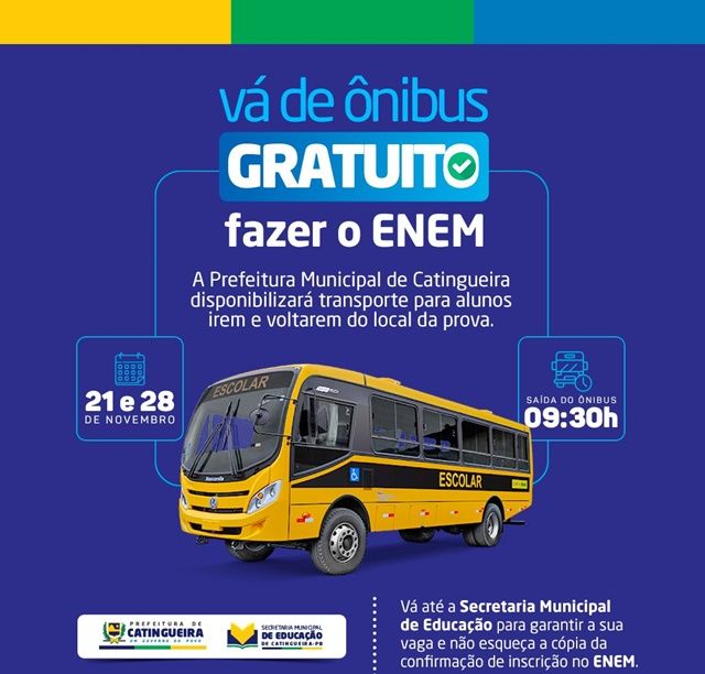 Prefeitura de Catingueira disponibilizará ônibus para alunos que irão realizar a prova do ENEM 2021