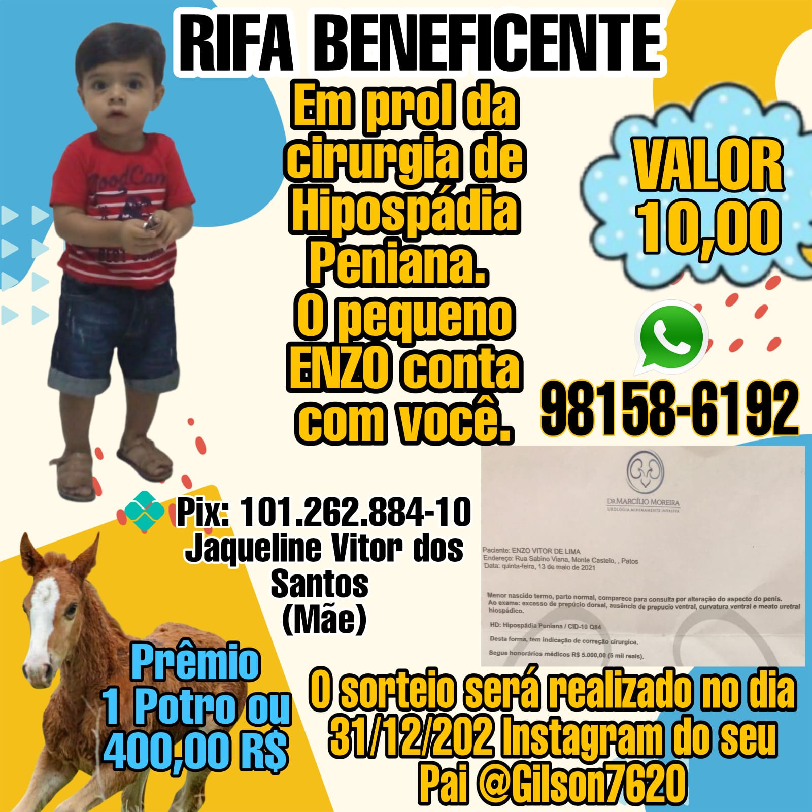 Bebê precisa de cirurgia e família organiza rifa e pede ajuda para arrecadar dinheiro; Veja como ajudar