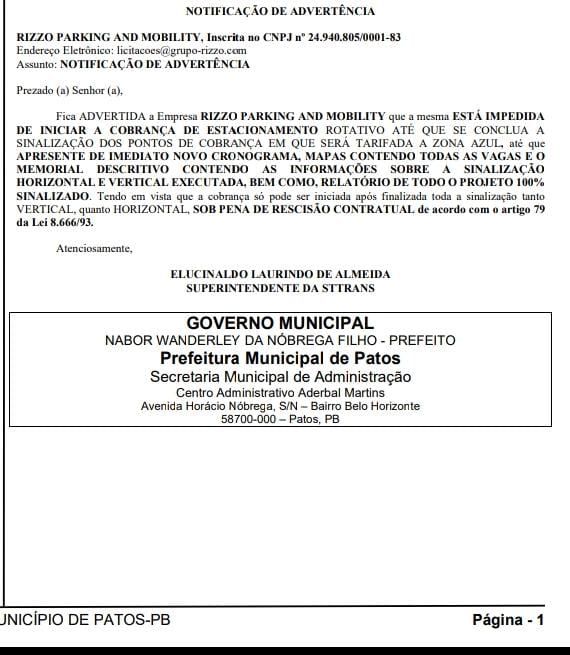 STTRANS notifica empresa Rizzo Parking e impede de iniciar a cobrança de estacionamento rotativo da Zona Azul