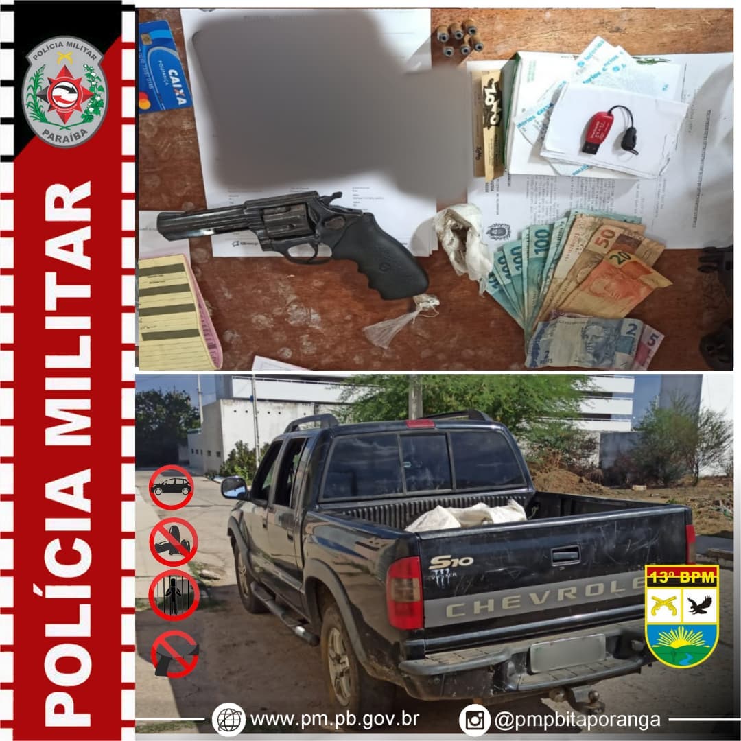 Ação conjunta entre Polícia Militar e Polícia Civil resulta em prisões, arma apreendida e carro recuperado, no Vale do Piancó