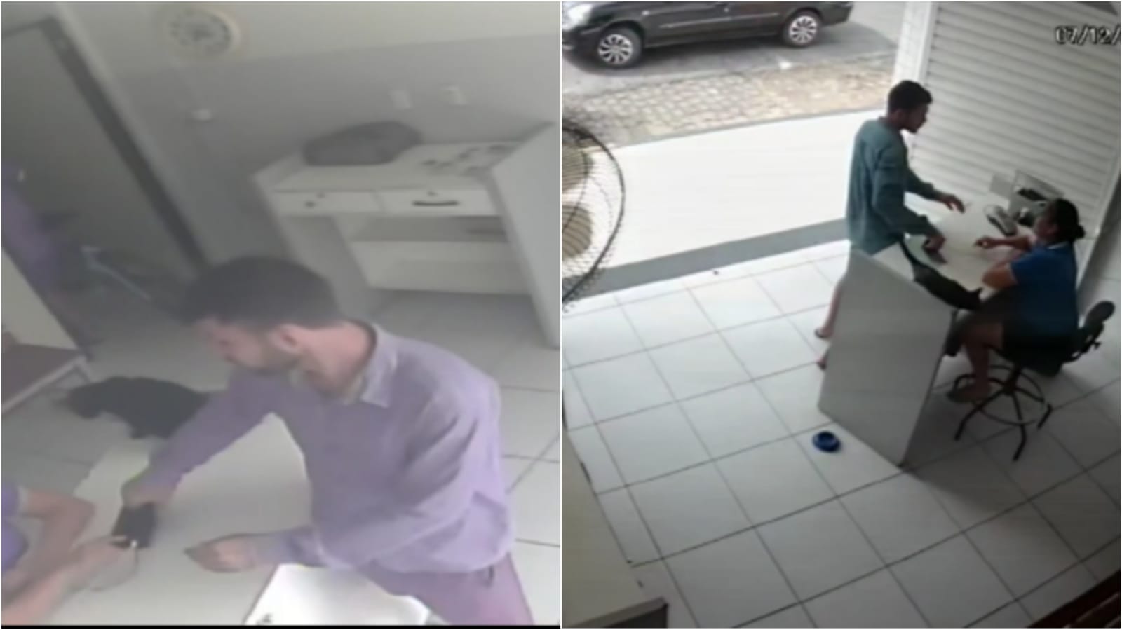 Câmera mostra assaltante tomando celular de atendente de Unibanca, em Patos; Veja