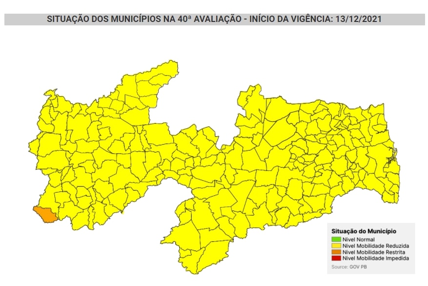 Plano Novo Normal: Paraíba segue com apenas um município em bandeira laranja