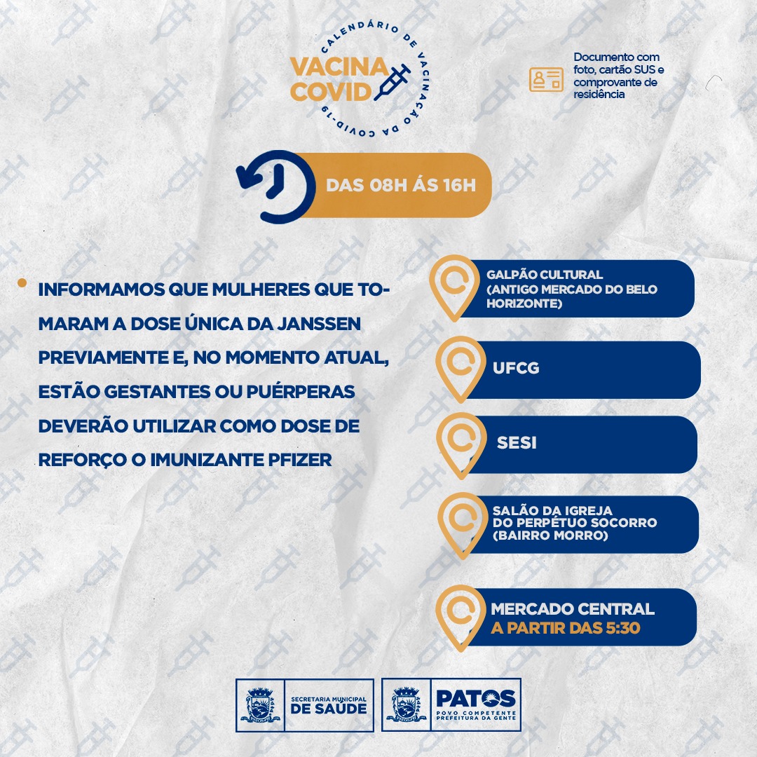 Patos aplica dose de reforço da Janssen e antecipa aprazamentos da semana que vem, neste sábado (18)