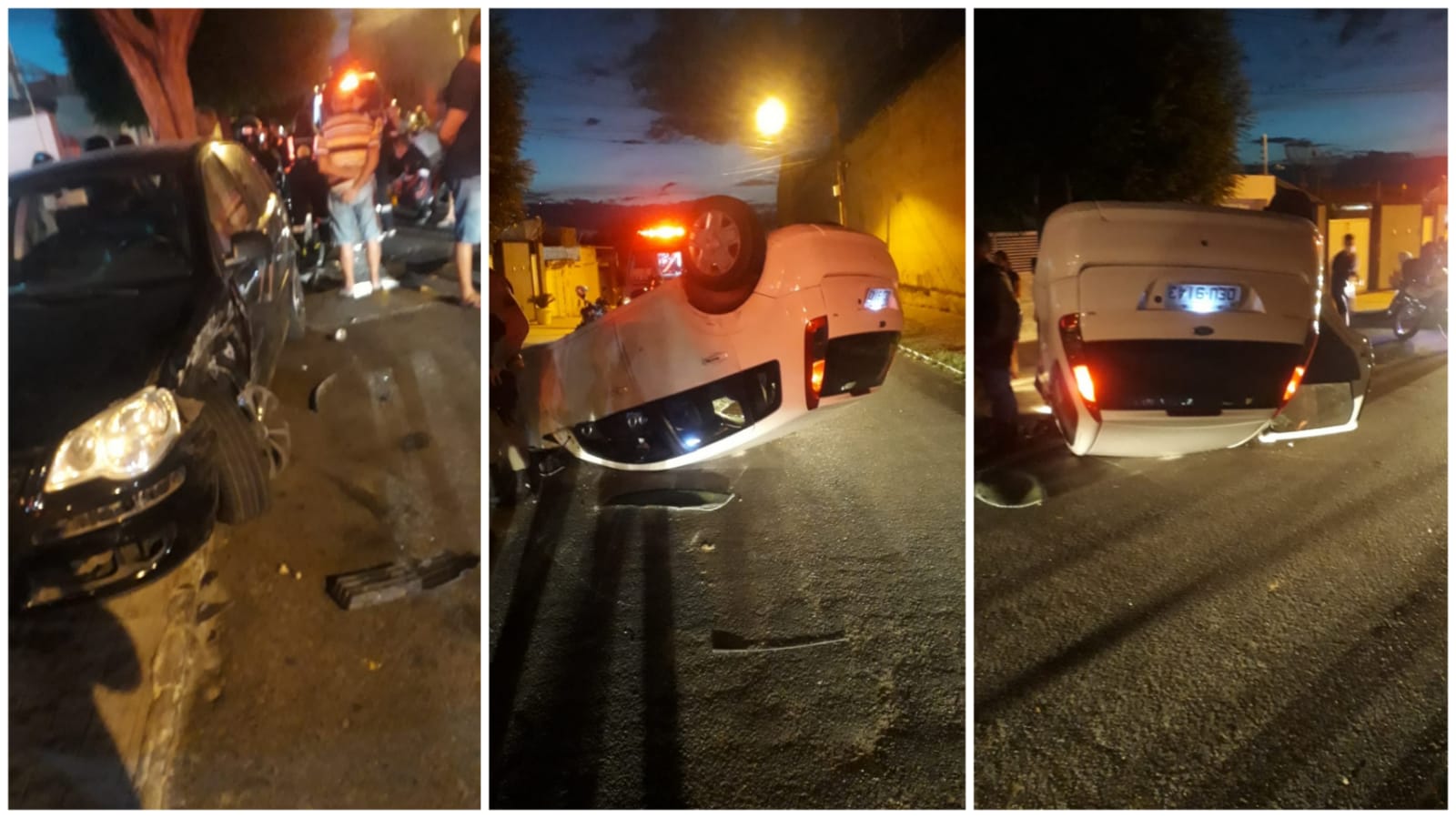 Veículo tomba e capota no meio da rua na noite deste sábado (18) em Patos. Vejas as imagens