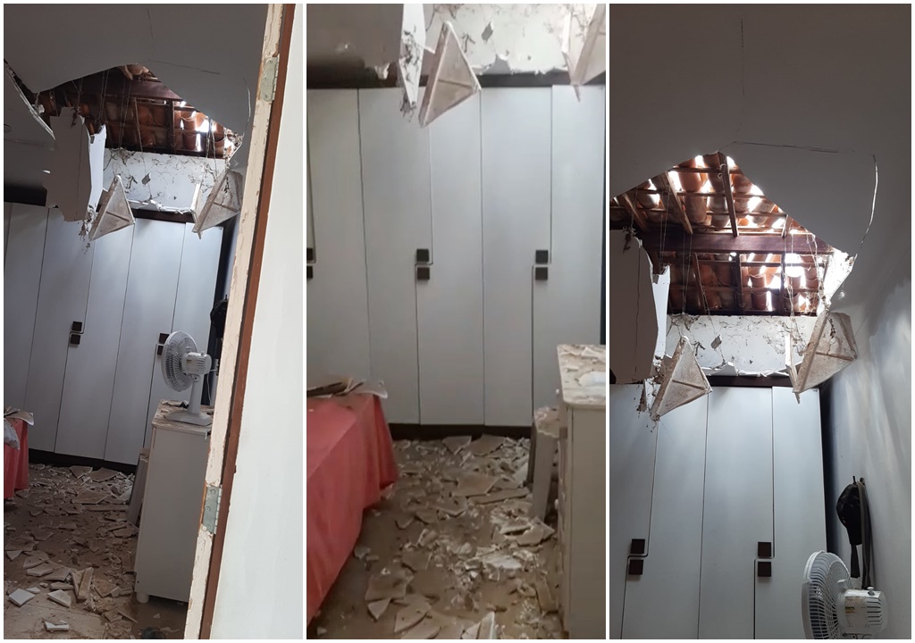 Vento forte atinge residências no bairro do Jatobá em Patos e provoca susto e destruição. Veja o vídeo