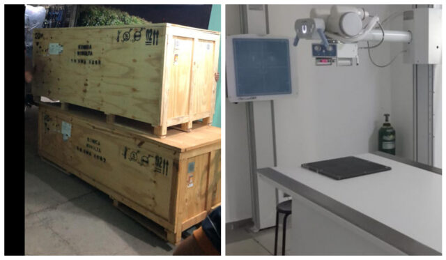 Internauta diz que equipamento de Raio-X adquirido pela Prefeitura de São Mamede há cerca de 3 meses, não foi instalado e está parado em corredor de hospital; Gestão municipal explica