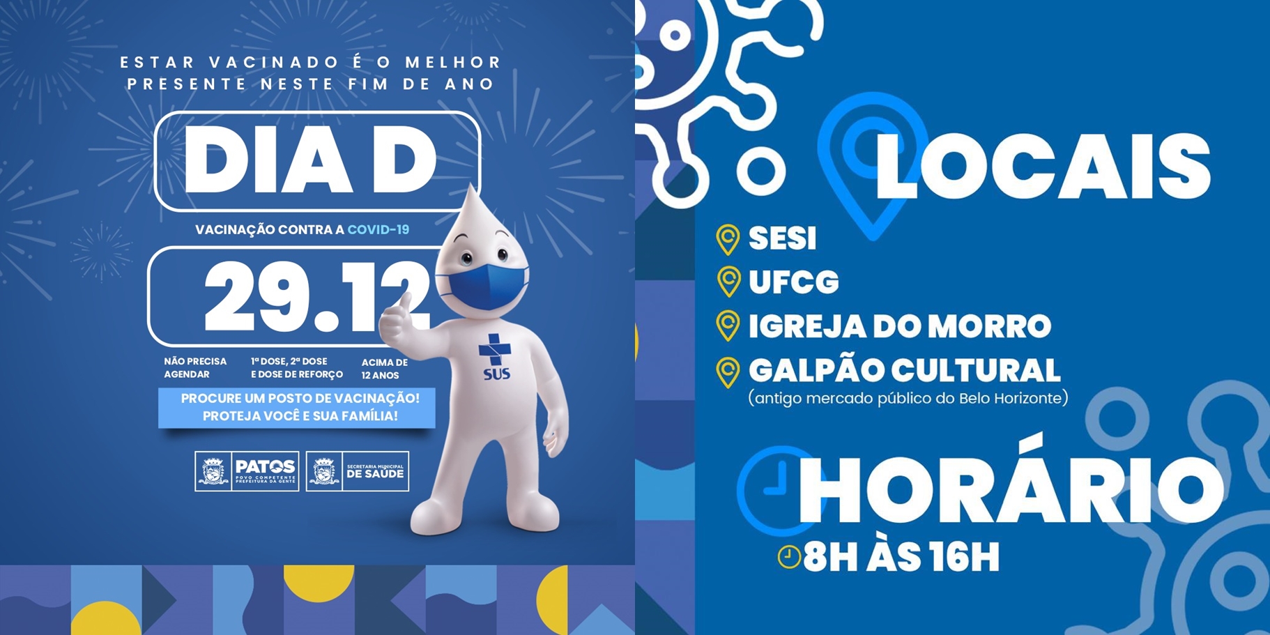 Dia D de vacinação contra Covid-19 acontece nesta quarta-feira (29) em Patos