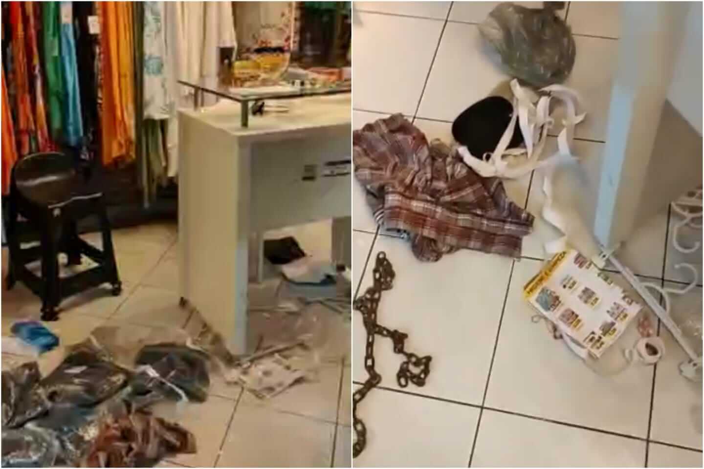 Proprietária faz desabafo e mostra rastro deixado por bandidos em loja assaltada na noite desta quinta-feira (13), em Patos. Vídeo