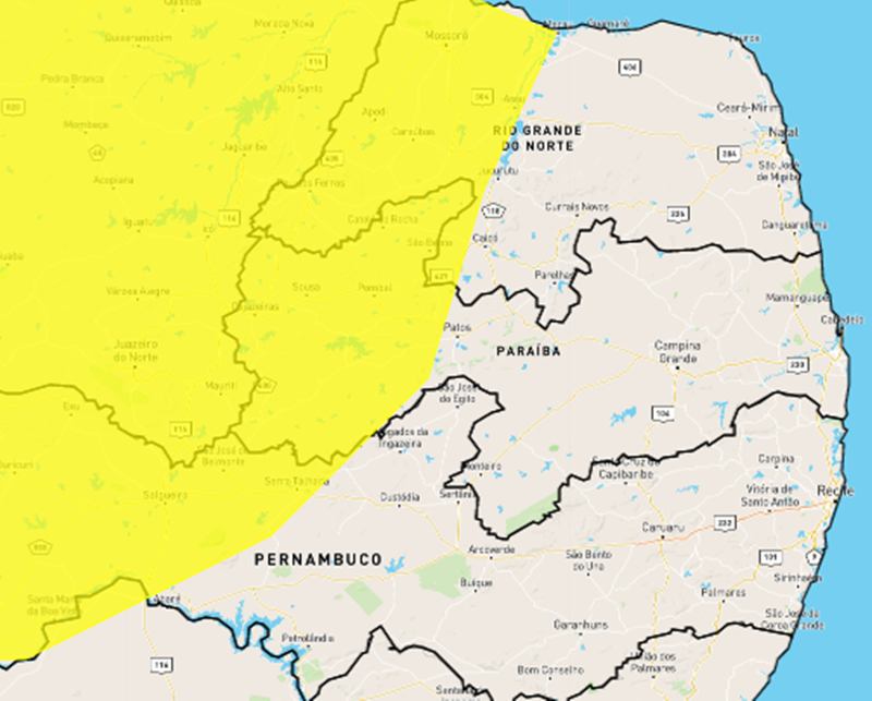 Inmet emite alerta de chuvas intensas para 74 cidades da PB. Várias no Sertão; confira lista