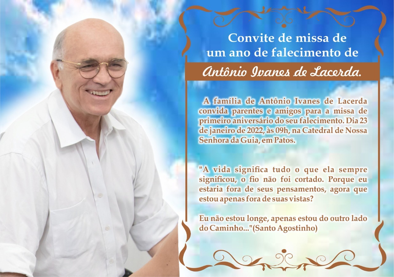 Família convida parentes e amigos para missa de um ano de falecimento de Dr. Ivanes Lacerda