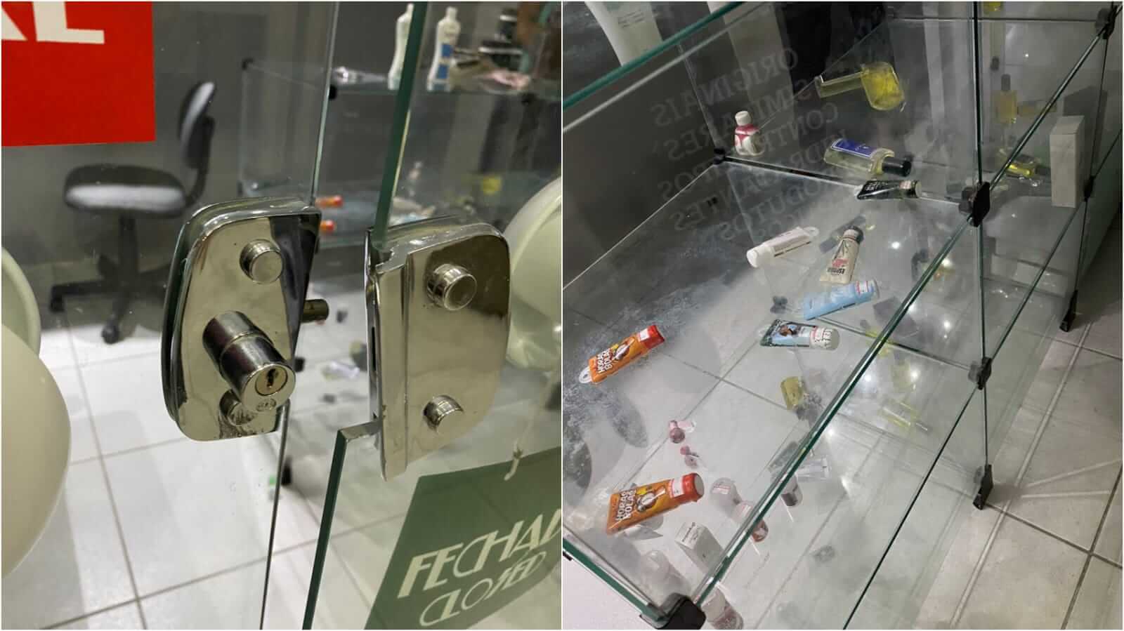 Bandidos voltam a atacar, invadem Mini Shopping e arrombam loja de perfumes, na noite deste sábado (22), em Patos