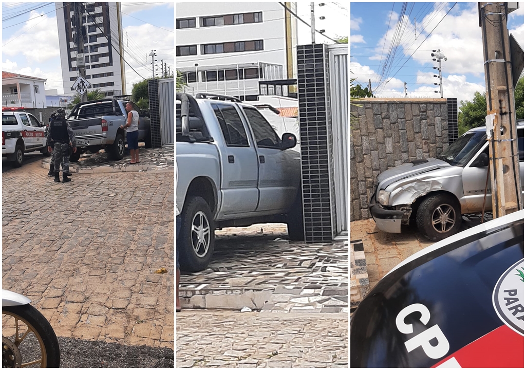 Motorista perde controle e veículo vai parar entre poste de energia e muro de residência na manhã deste domingo (23) em Patos