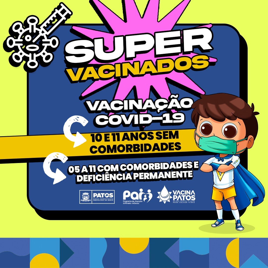 Crianças de 10 e 11 anos sem comorbidades são incluídas na vacinação contra covid-19 a partir desta segunda (24), em Patos