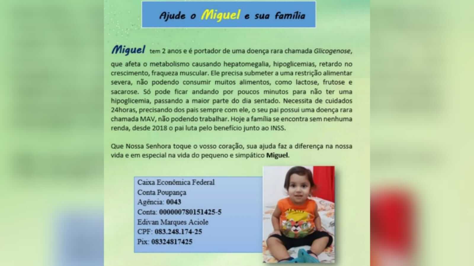 Família de Catingueira-PB está realizando campanha para custear tratamento de criança de apenas 2 anos portadora de doença rara. Veja como contribuir