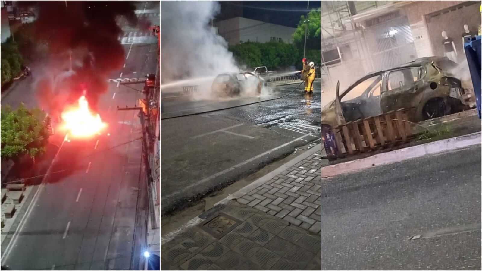 Carro pega fogo no Centro de Patos na noite desta quarta-feira (26)