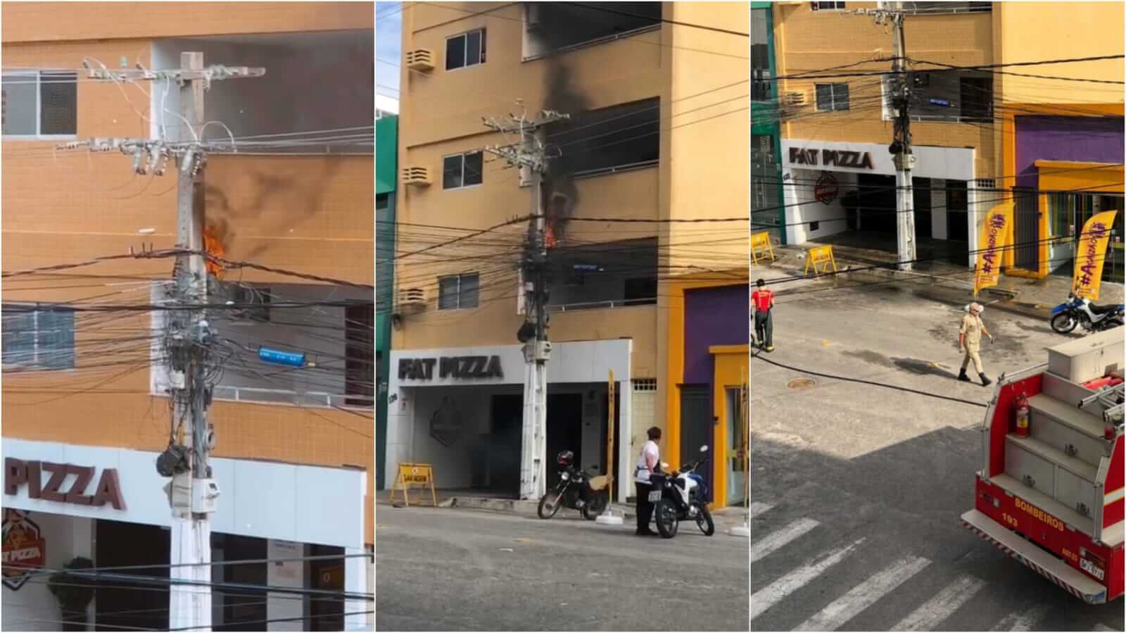 Incêndio é registrado em poste de energia na tarde deste domingo (30), no Centro de Patos