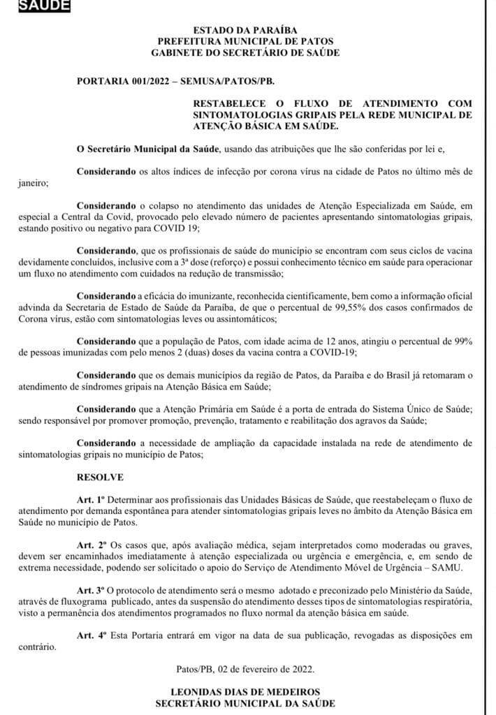 Sintomas gripais se alastram em Patos e Secretaria de Saúde devolve esse tipo de atendimento para as UBS's