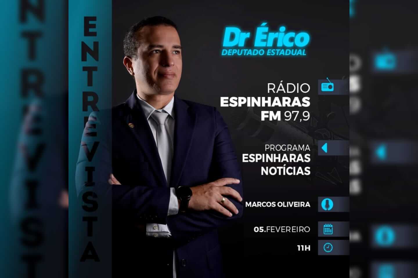 Deputado Érico Djan é o entrevistado do programa Radar neste sábado (05), transmitido pela Rádio Espinharas e portal Patosonline