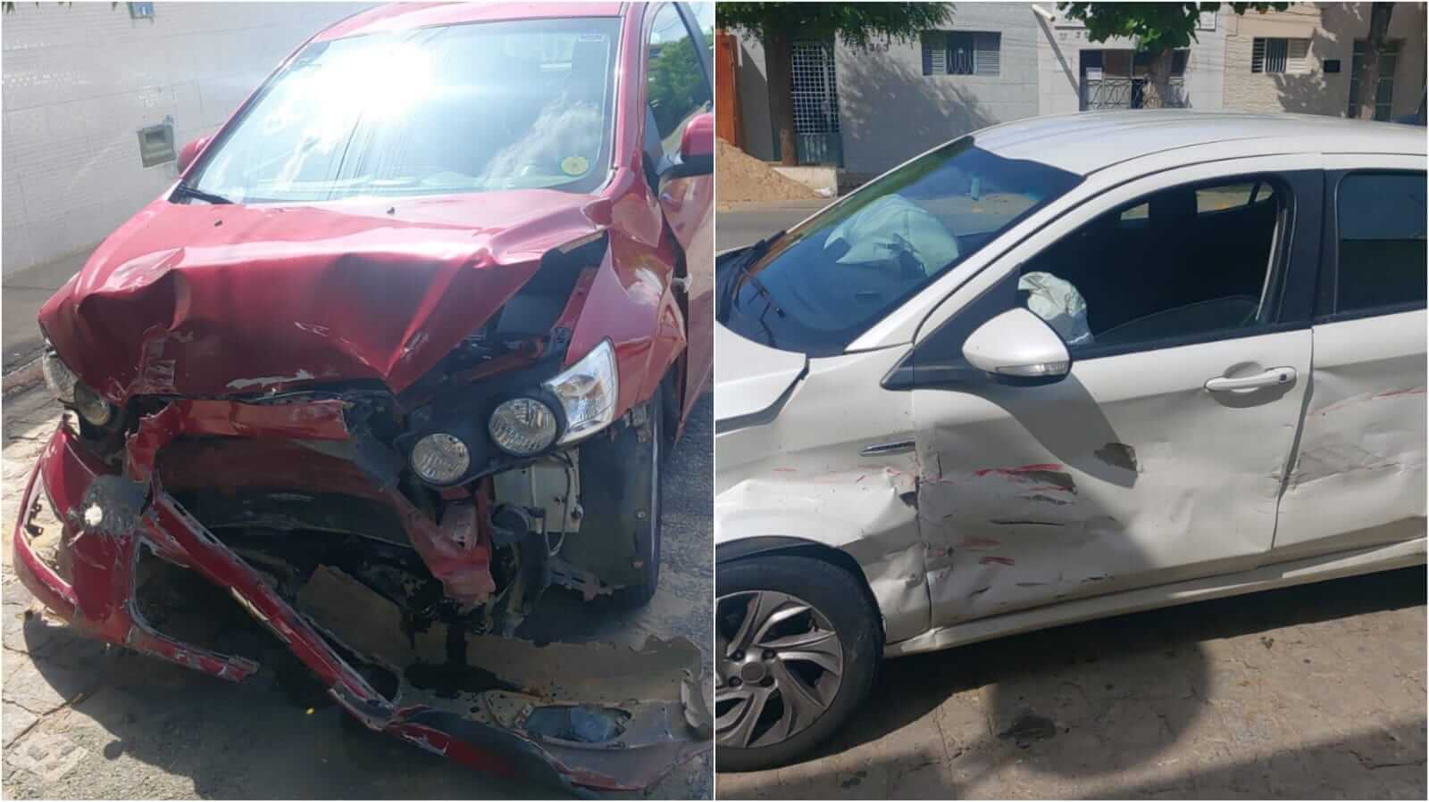 Dois carros se chocam em acidente registrado na Rua 18 do Forte, em Patos, na tarde deste sábado (5)