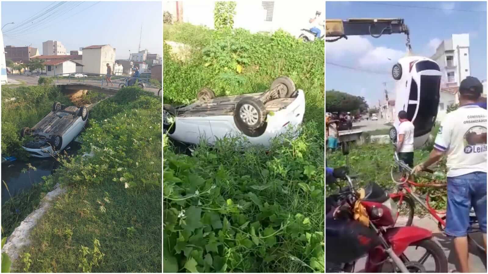 Motorista perde controle de veículo e capota dentro do Canal da Palmeira, na manhã desta segunda-feira (14), no bairro Belo Horizonte, em Patos. Veja o vídeo
