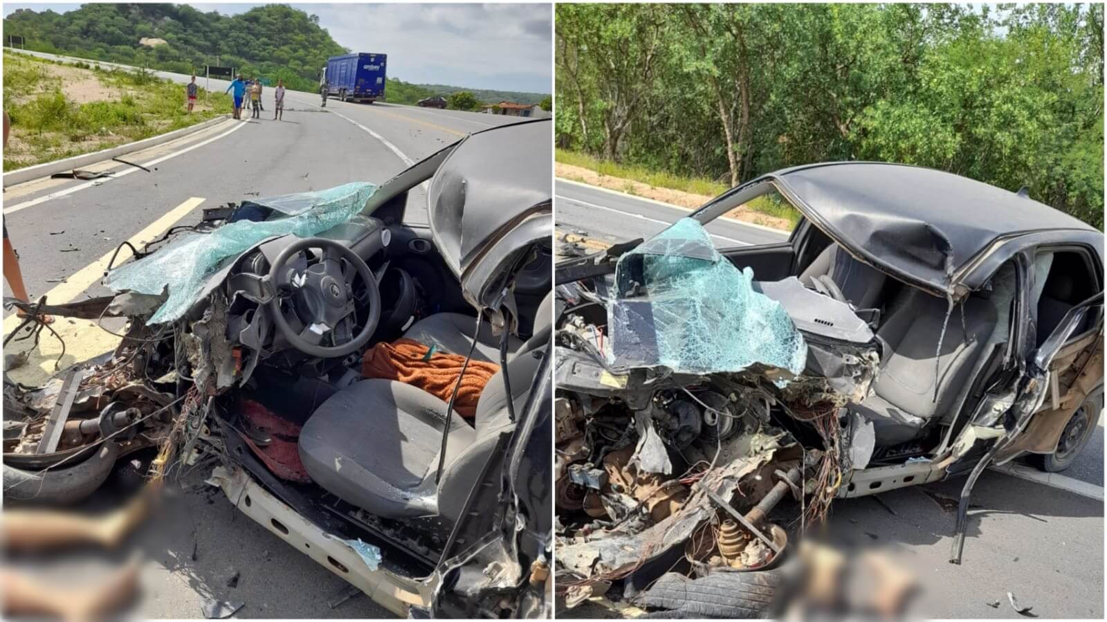 Grave acidente envolvendo carro e caminhão de bebidas deixa uma pessoa morta na manhã desta quinta-feira (17), na Serra de Santa Luzia