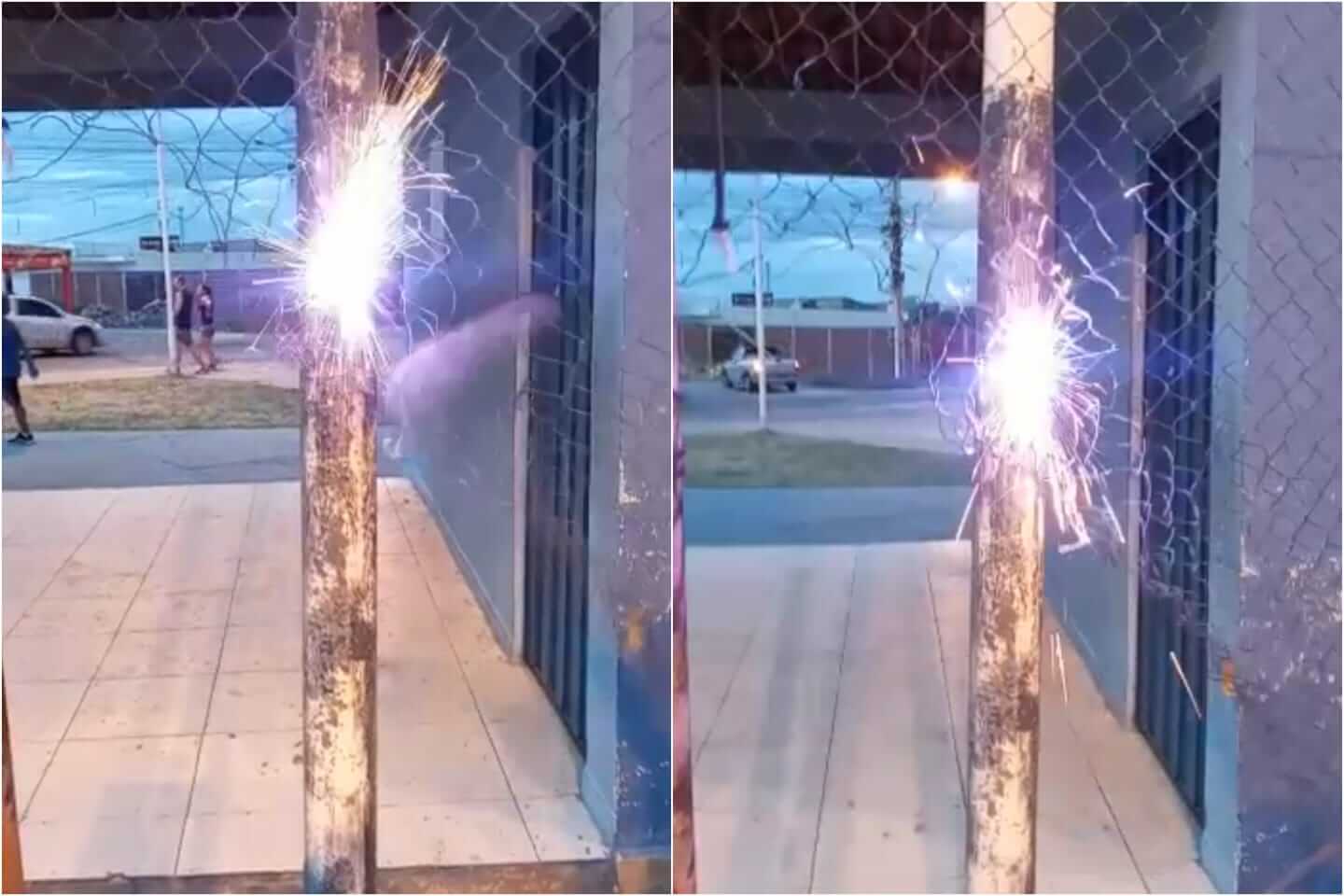 Perigo: Internauta faz registro de poste transmitindo corrente elétrica na estrutura em praça no bairro do Jatobá, e pede providências por parte da prefeitura. Vídeo